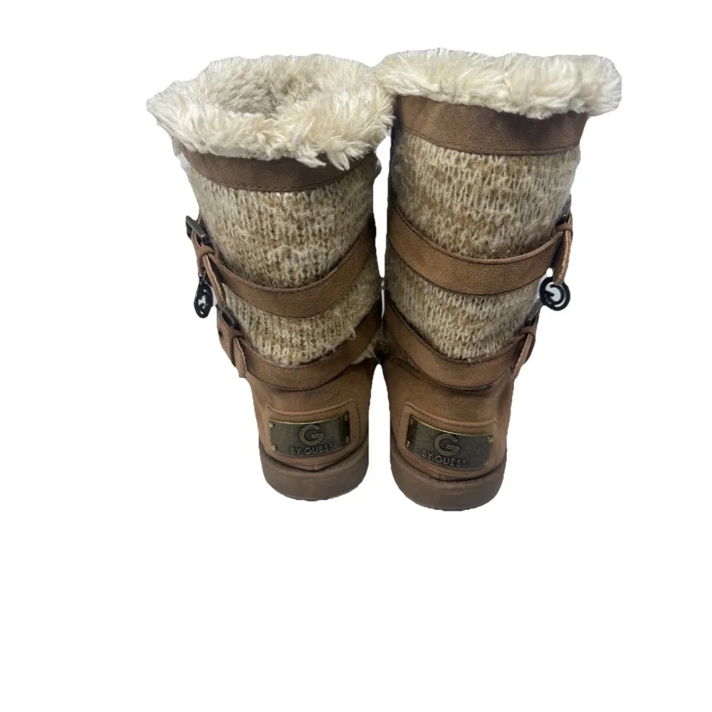 🔥Guess‎ 🤎Quilted Knit Fur Y2k Cuff Mid-Calf Bling 💎Boots Buckle  'G' Charm -8